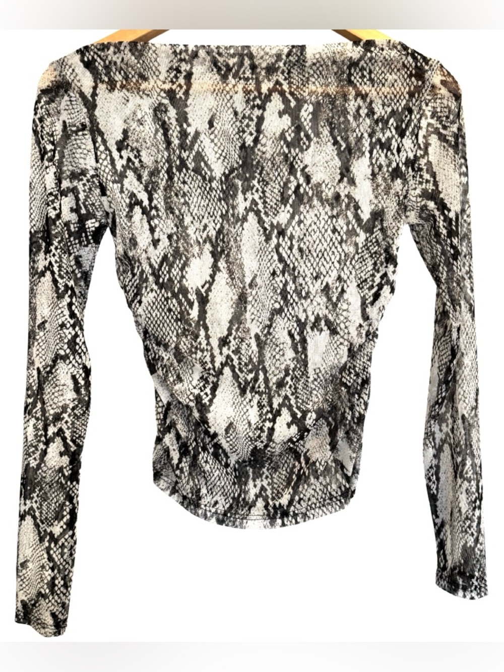 Sheer Snake Print Mesh Top Ruched Sides Y2K Fitted Long Sleeve Size M